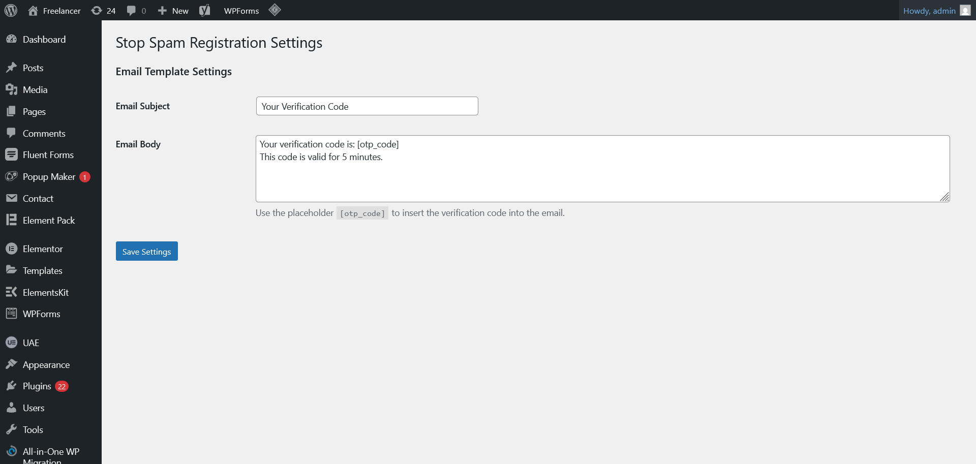 Plugin settings page